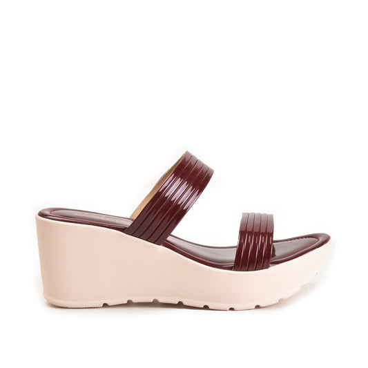 Maroon Double Strap Glossy Wedge Flats | 501M-M Dolcis