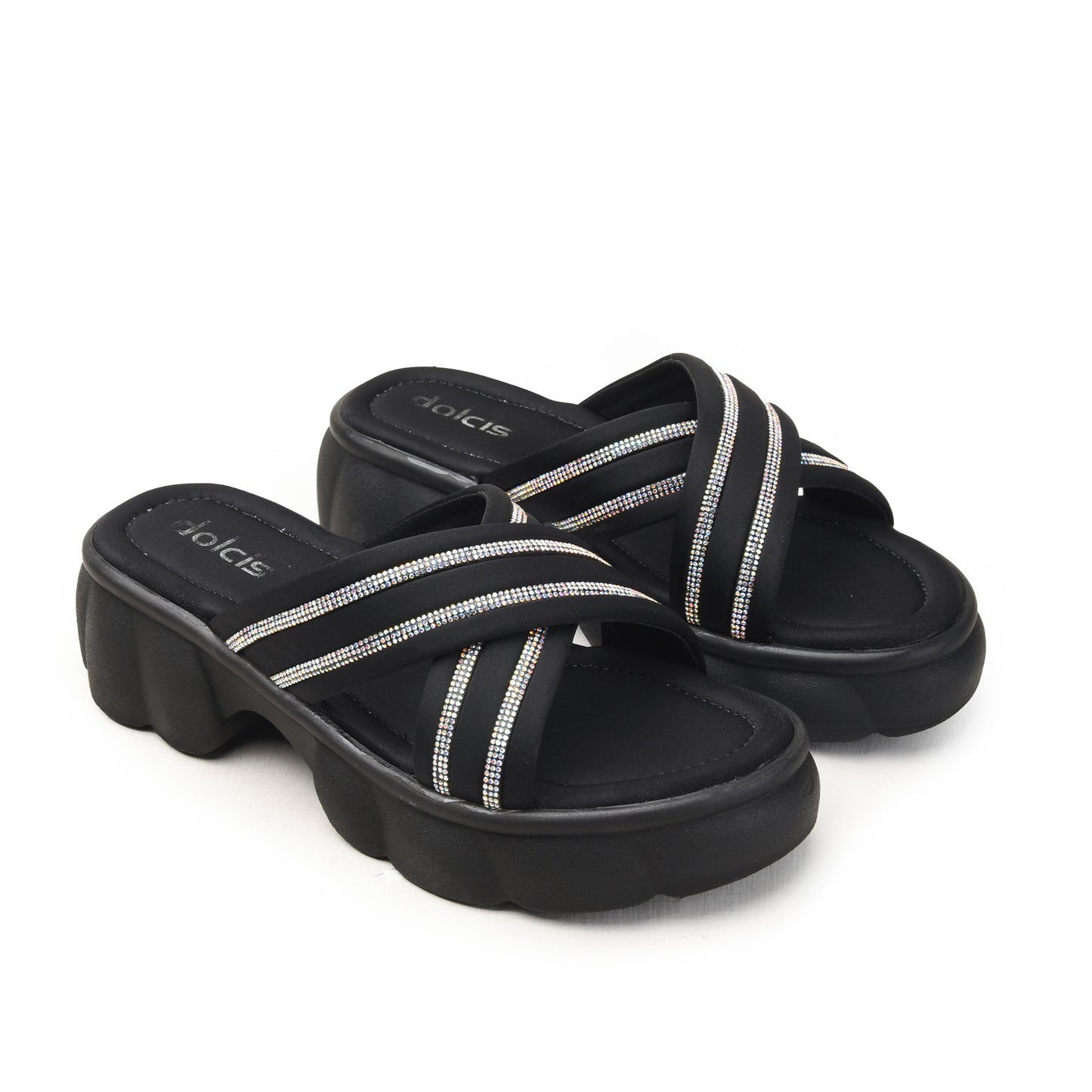 Black Crisscross Strap Sandals with Cushioned Sole Flat  | 533M-C
