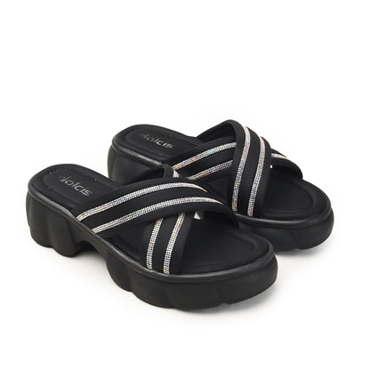 Black Crisscross Strap Sandals with Cushioned Sole Flat  | 533M-C