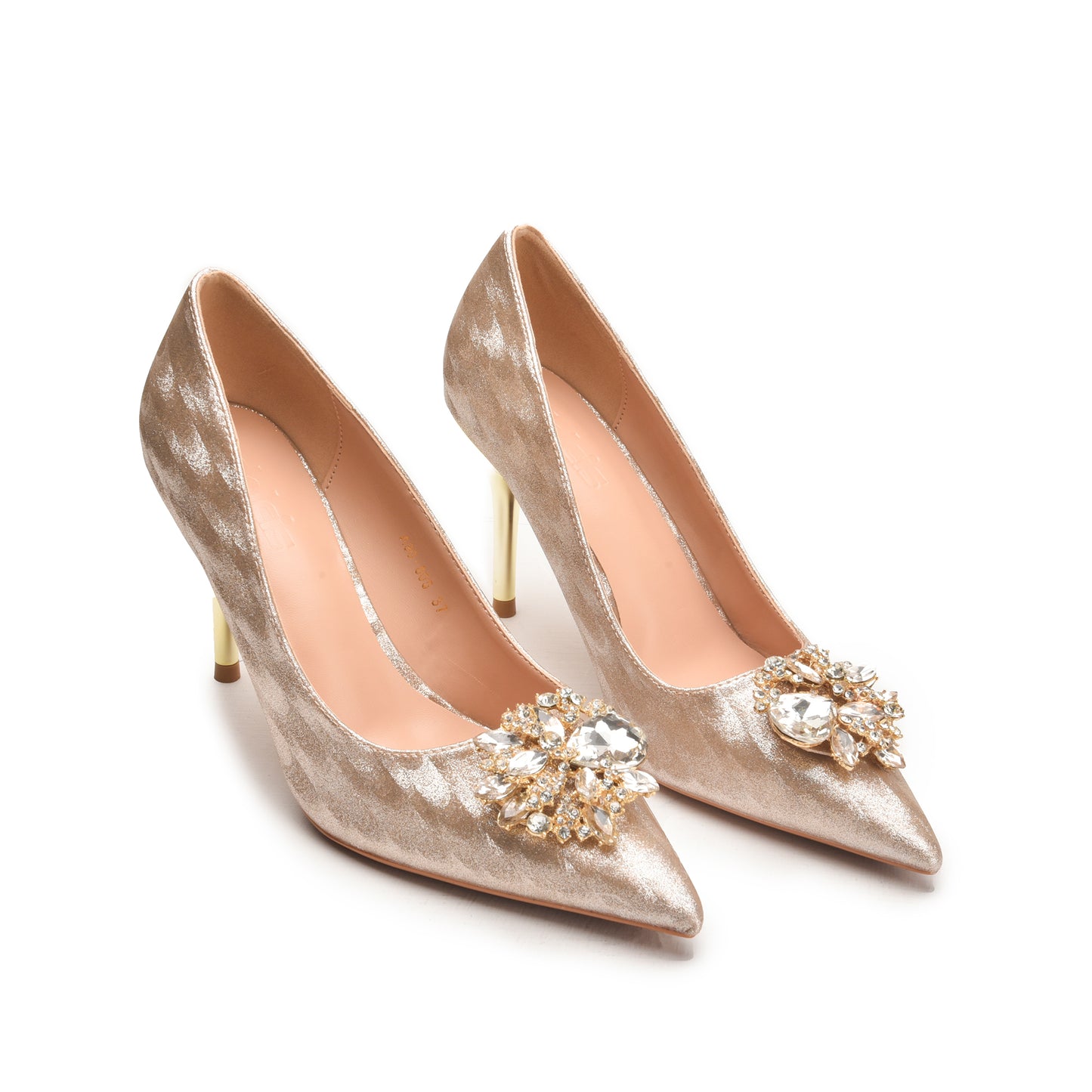 Golden Stiletto Heels with Floral Embellishment | 485N-X
