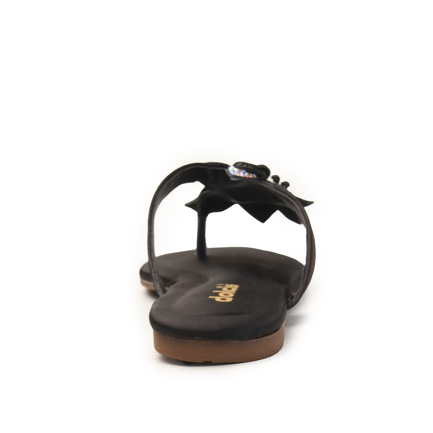 Black Floral Embellished Flat Sandals for Women Slippers | 778R-C