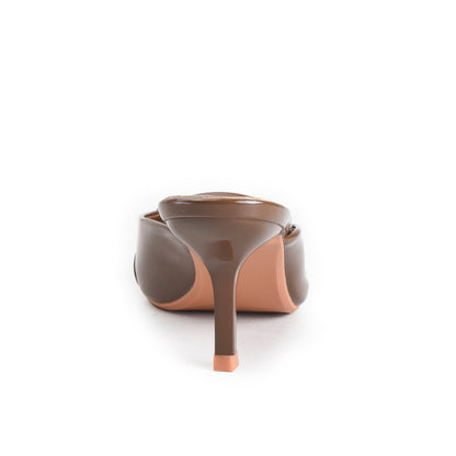 Brown Patent Strap Mule Heels| 433P-B