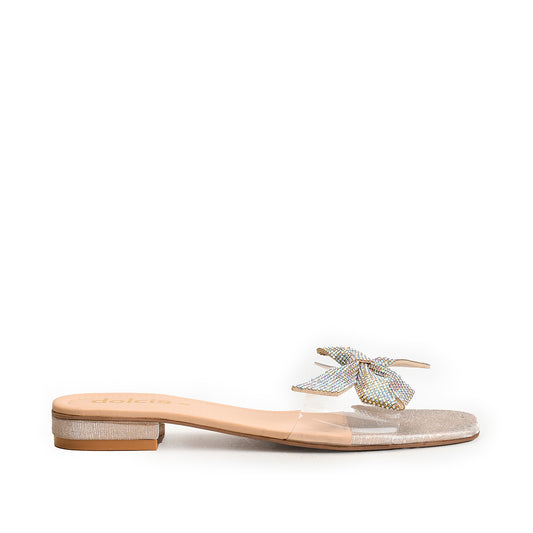 Elegant Silver Bow Embellished Flats Slippers | 547K-X