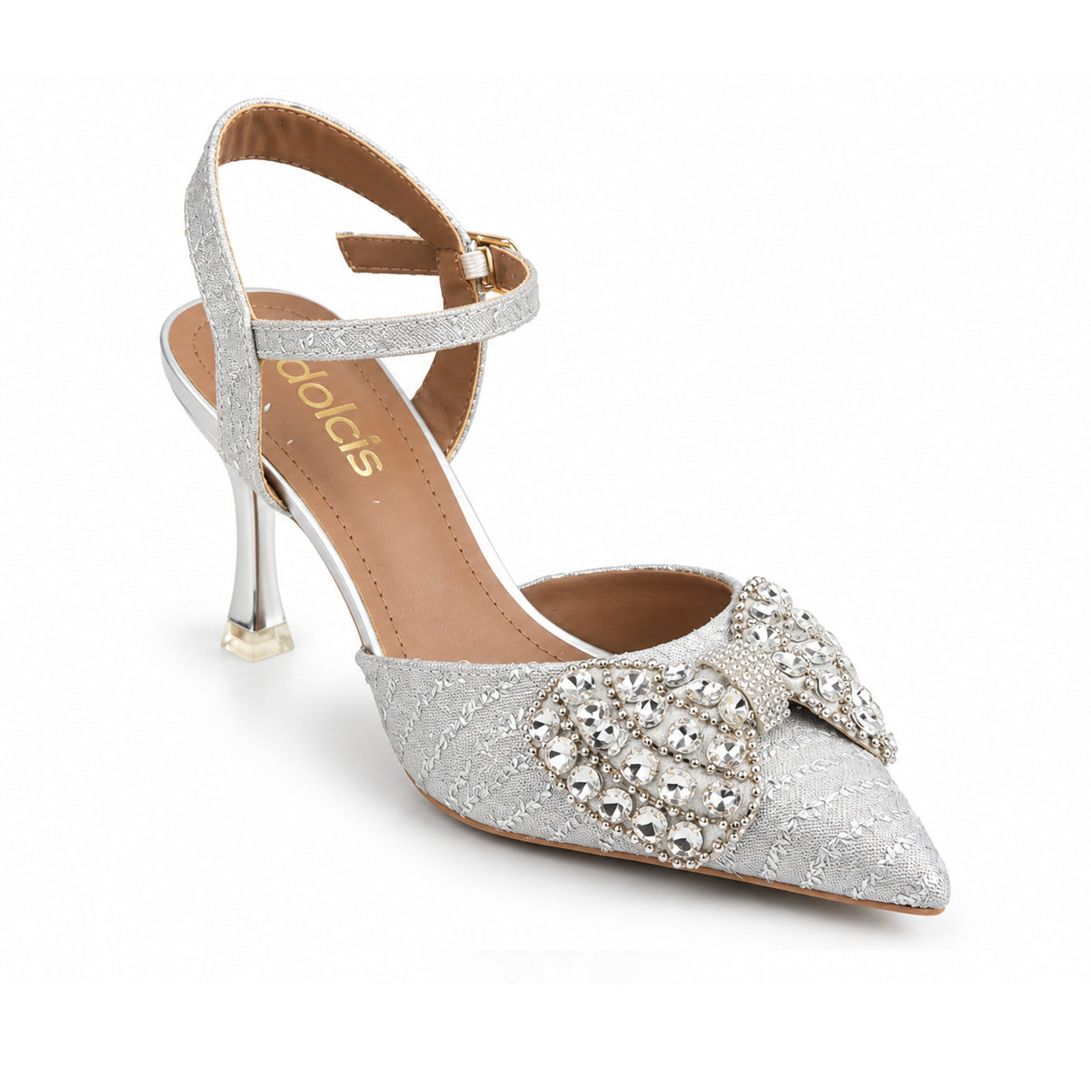 Silver Floral Petal Block‑Heel | 440P-S