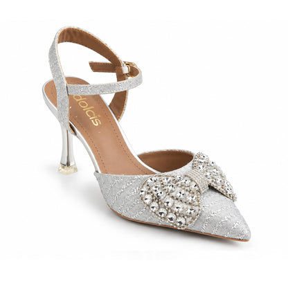 Silver Floral Petal Block‑Heel | 440P-S
