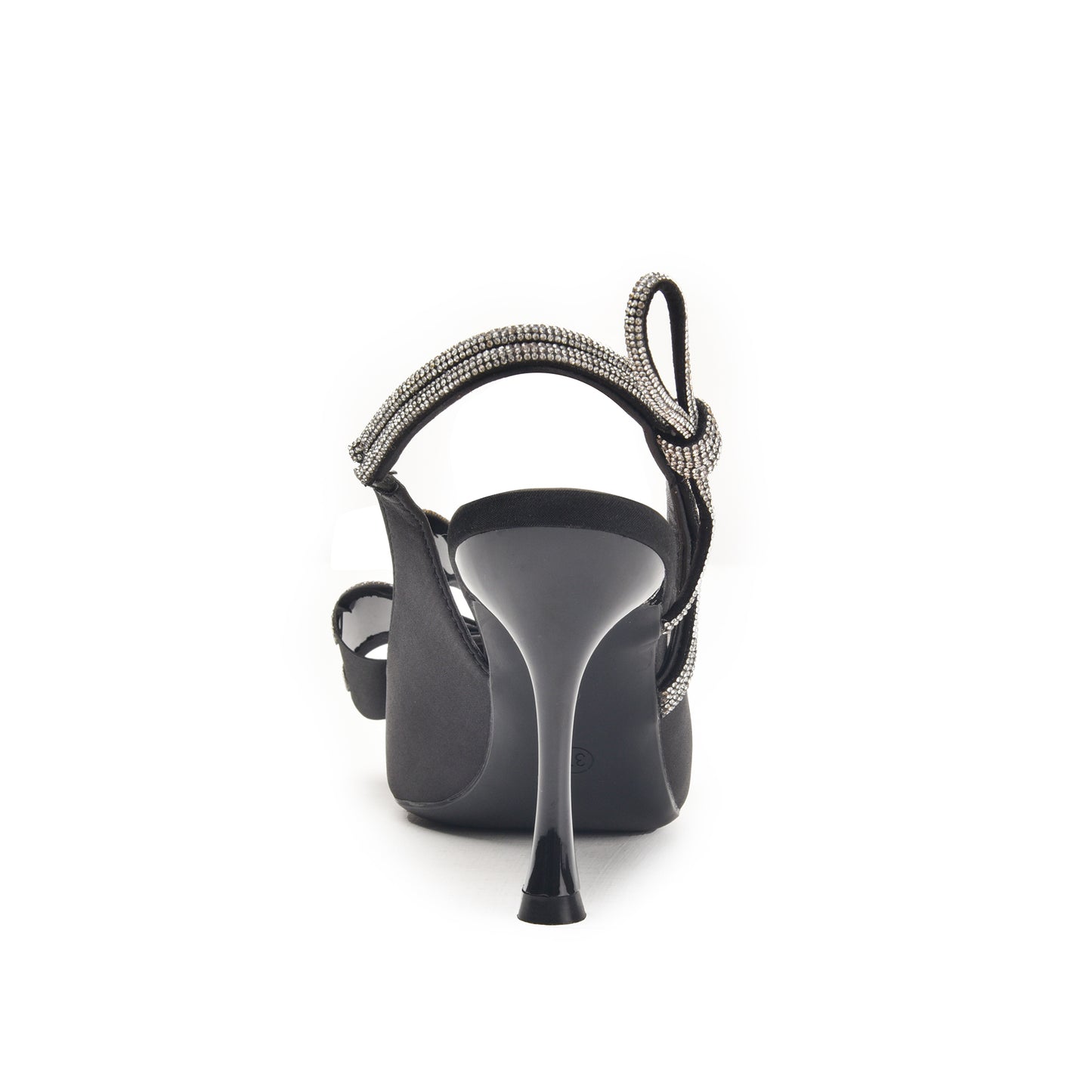 Black High Heels with Bow and Crystal Straps | 486N-C