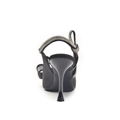 Black High Heels with Bow and Crystal Straps | 486N-C