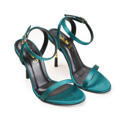 Elegant Teal Satin Heels with Gold Accent | 205H-K Dolcis