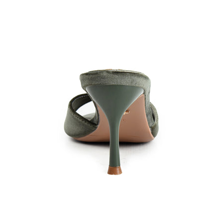 Dark Olive Green Crystal  Party Heels | 508N-K