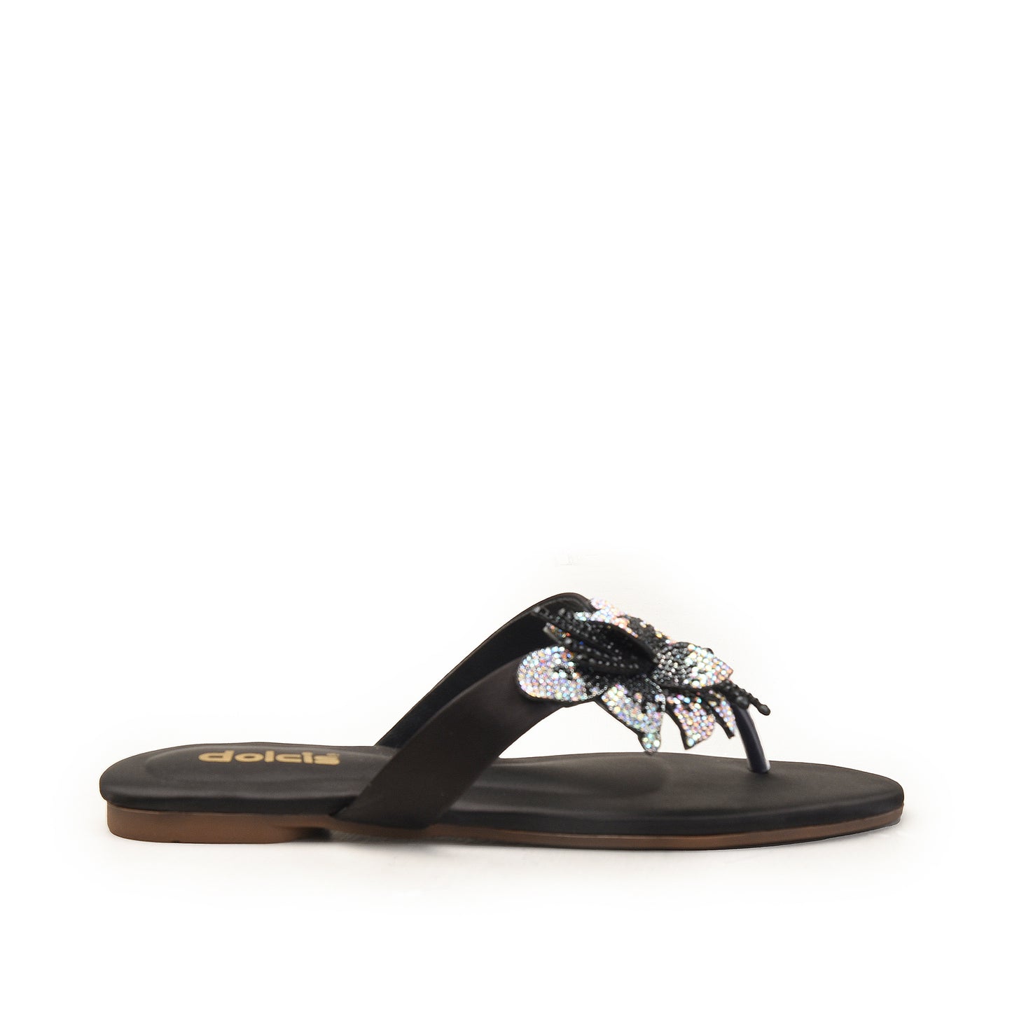 Black Floral Embellished Flat Sandals for Women Slippers | 778R-C