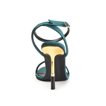 Elegant Teal Satin Heels with Gold Accent | 205H-K Dolcis