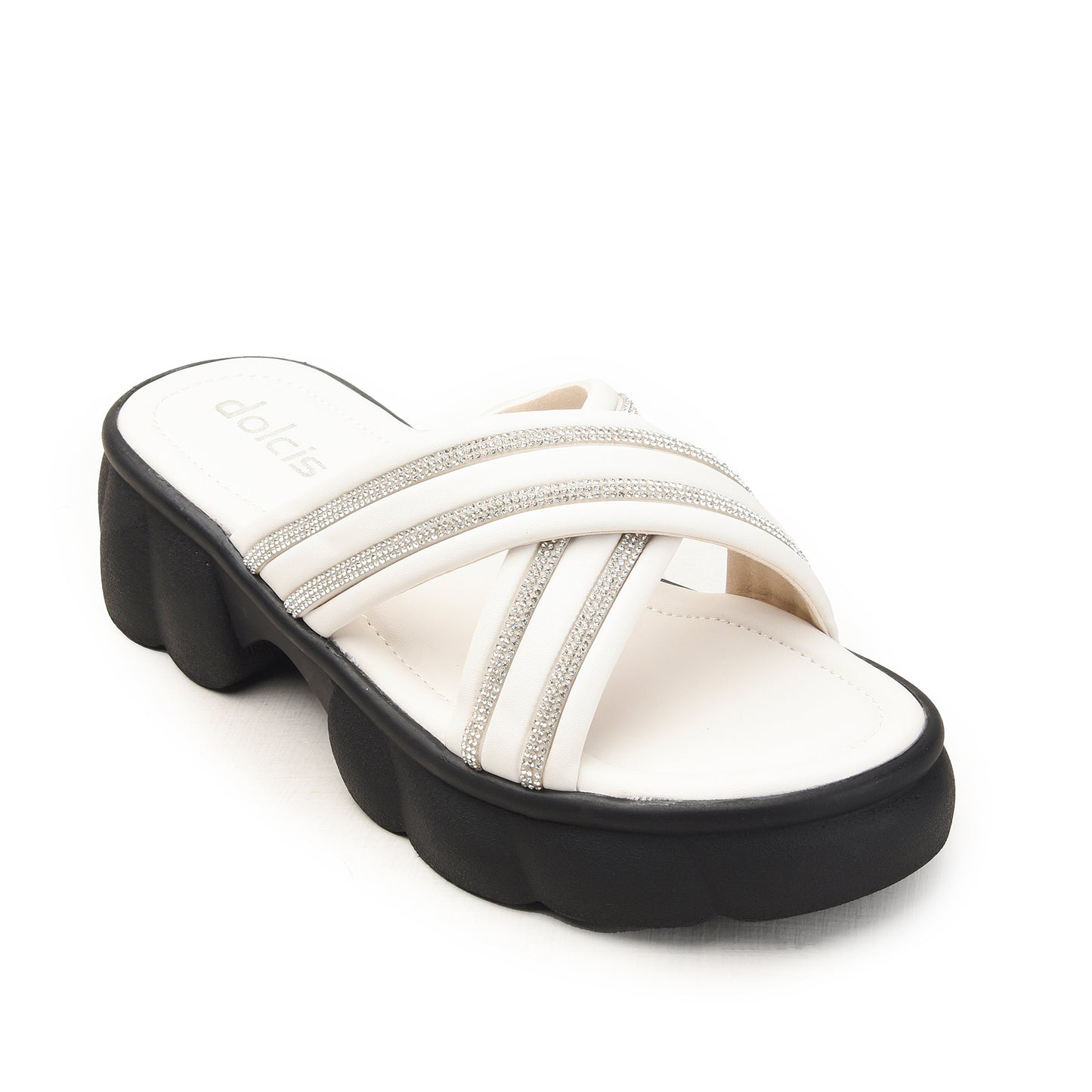 White Cross-Strap Sandals with Chunky Sole Flat  | 533M-W