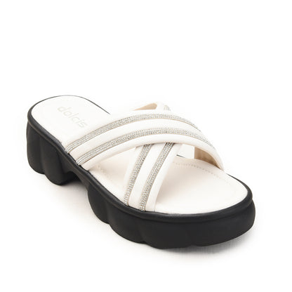 White Cross-Strap Sandals with Chunky Sole Flat  | 533M-W