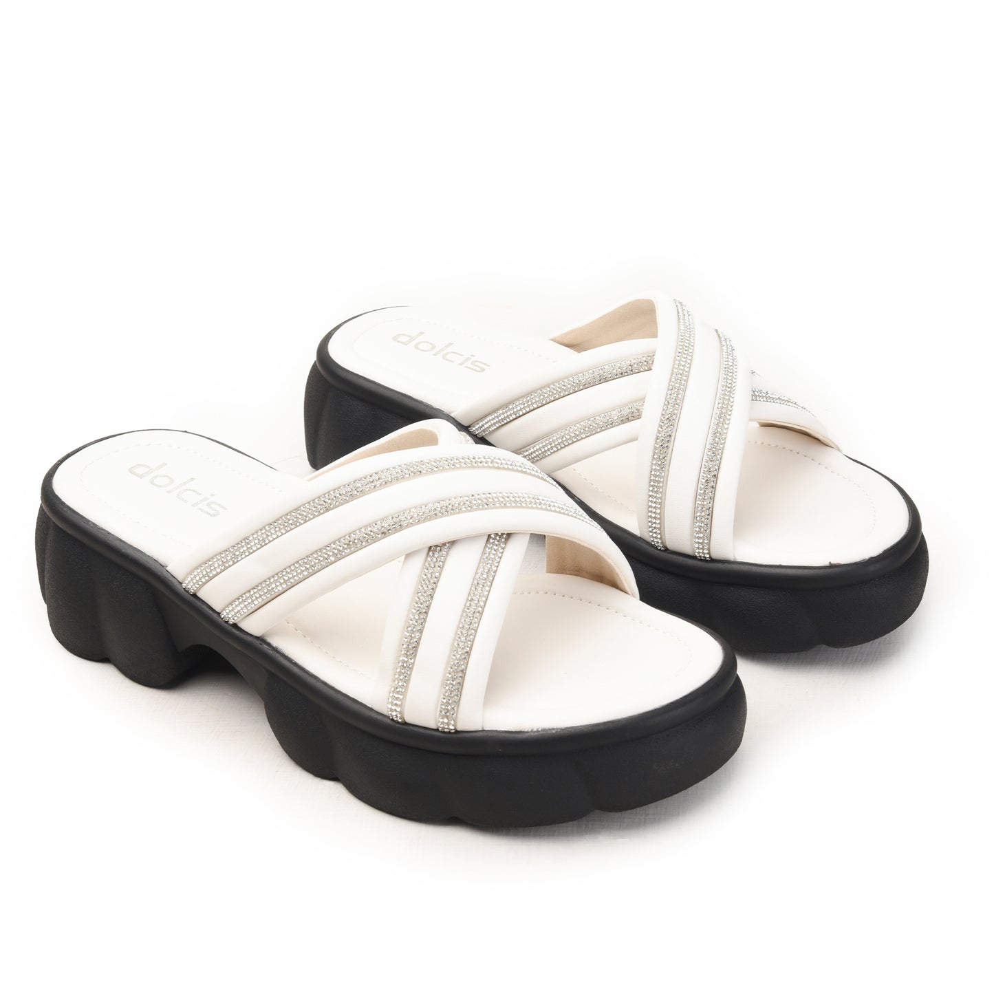 White Cross-Strap Sandals with Chunky Sole Flat  | 533M-W