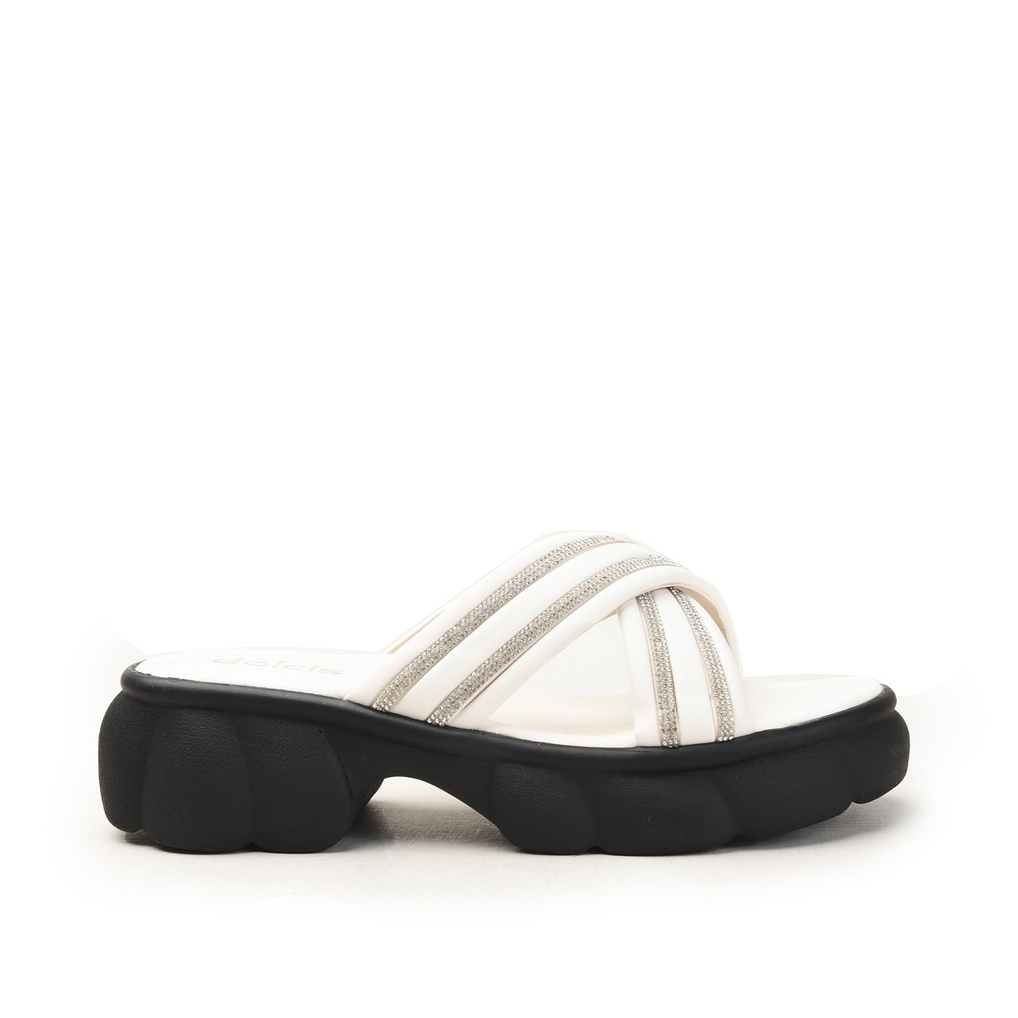 White Cross-Strap Sandals with Chunky Sole Flat  | 533M-W