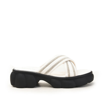White Cross-Strap Sandals with Chunky Sole Flat  | 533M-W
