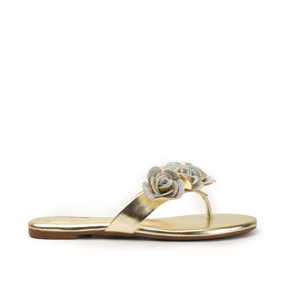 Golden Floral Flat Sandals for Women Slippers | 789R-X