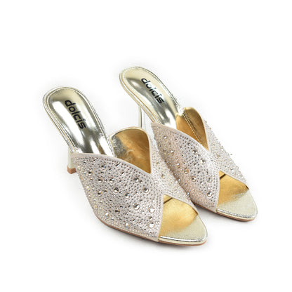 Golden Crystal Pencil Heel Sandals | 514N-X