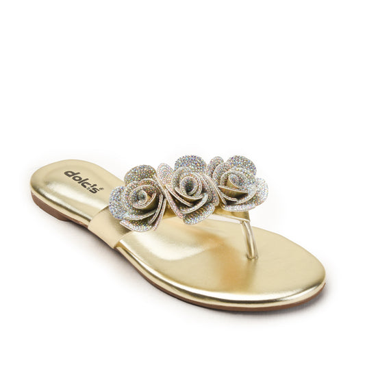 Golden Floral Flat Sandals for Women Slippers | 789R-X