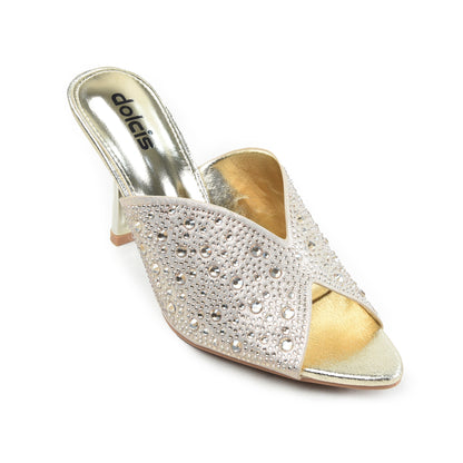 Golden Crystal Pencil Heel Sandals | 514N-X