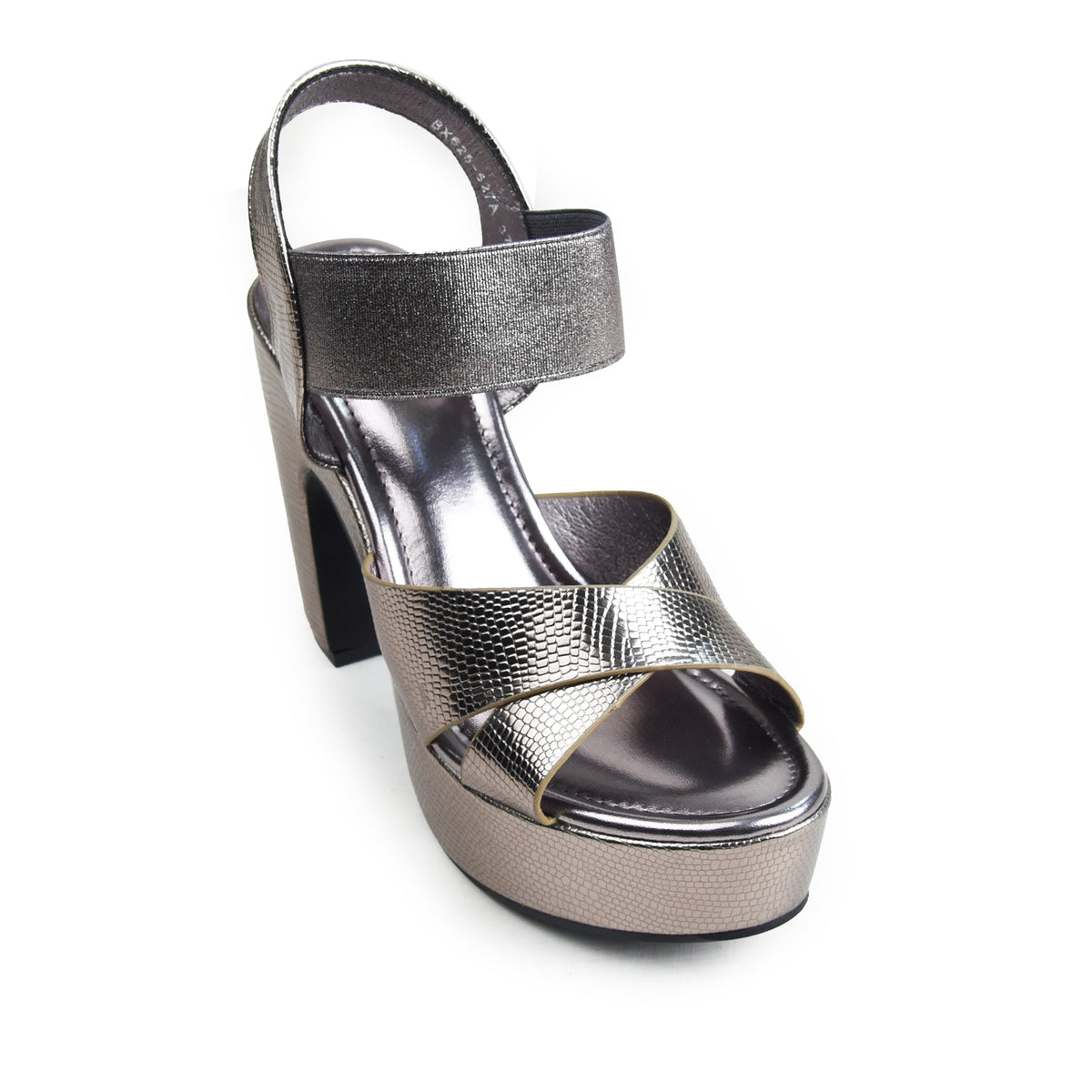 Metallic Silver Crystal Ankle Strap Block Heels | 275H-SG