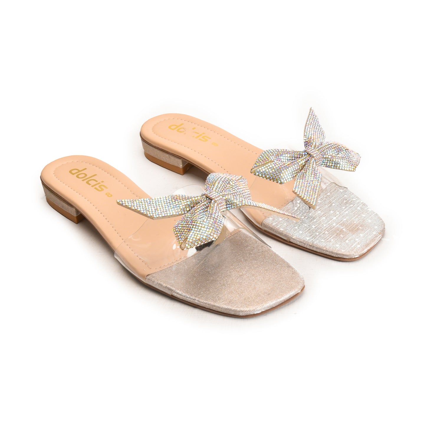 Elegant Silver Bow Embellished Flats Slippers | 547K-X