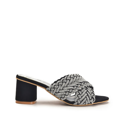 Chic Black and Silver Braided Block Heels | 573L-C Dolcis