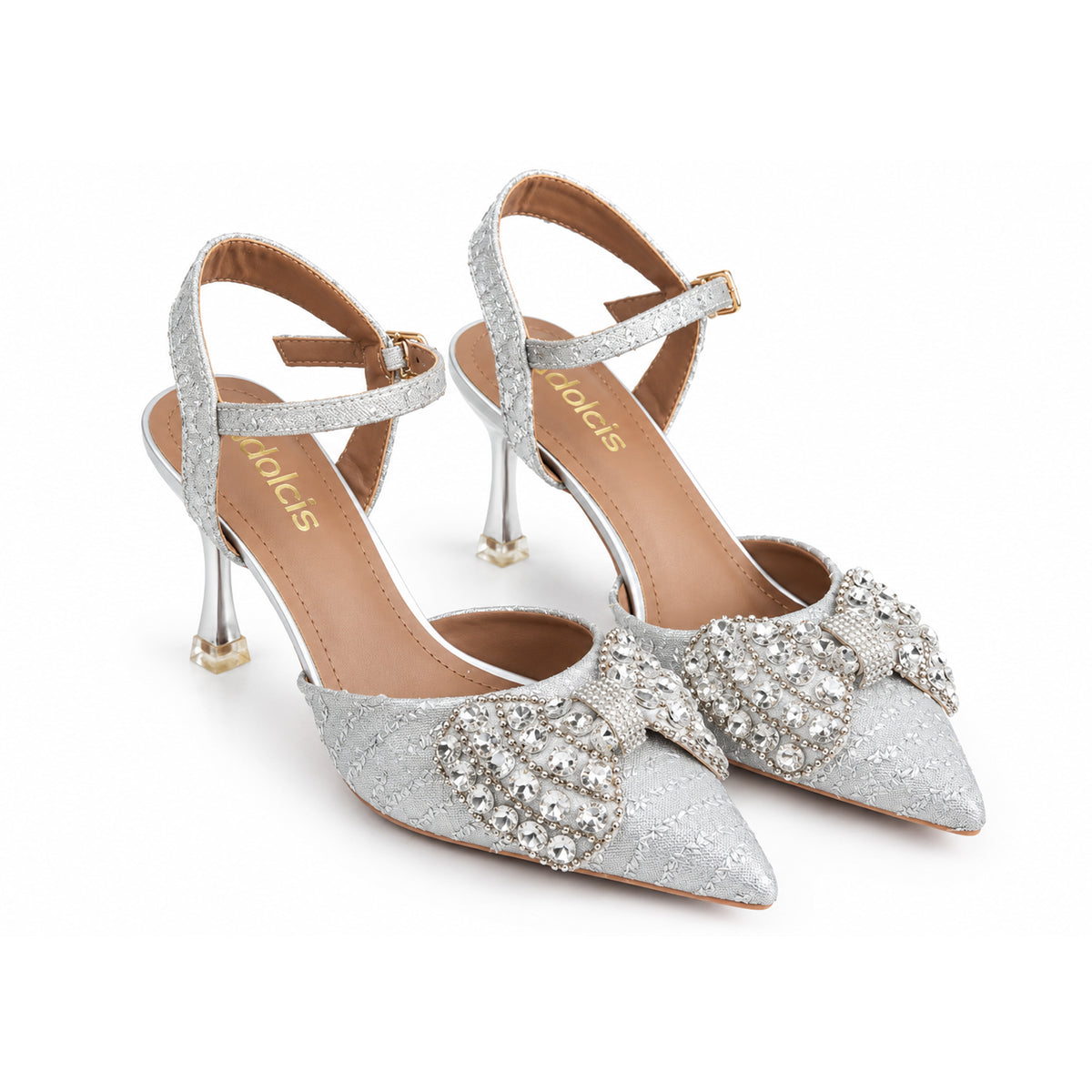 Silver Floral Petal Block‑Heel | 440P-S