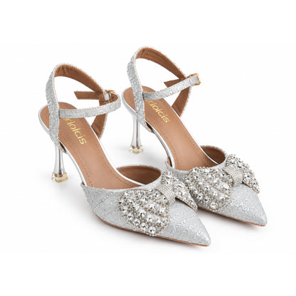 Silver Floral Petal Block‑Heel | 440P-S