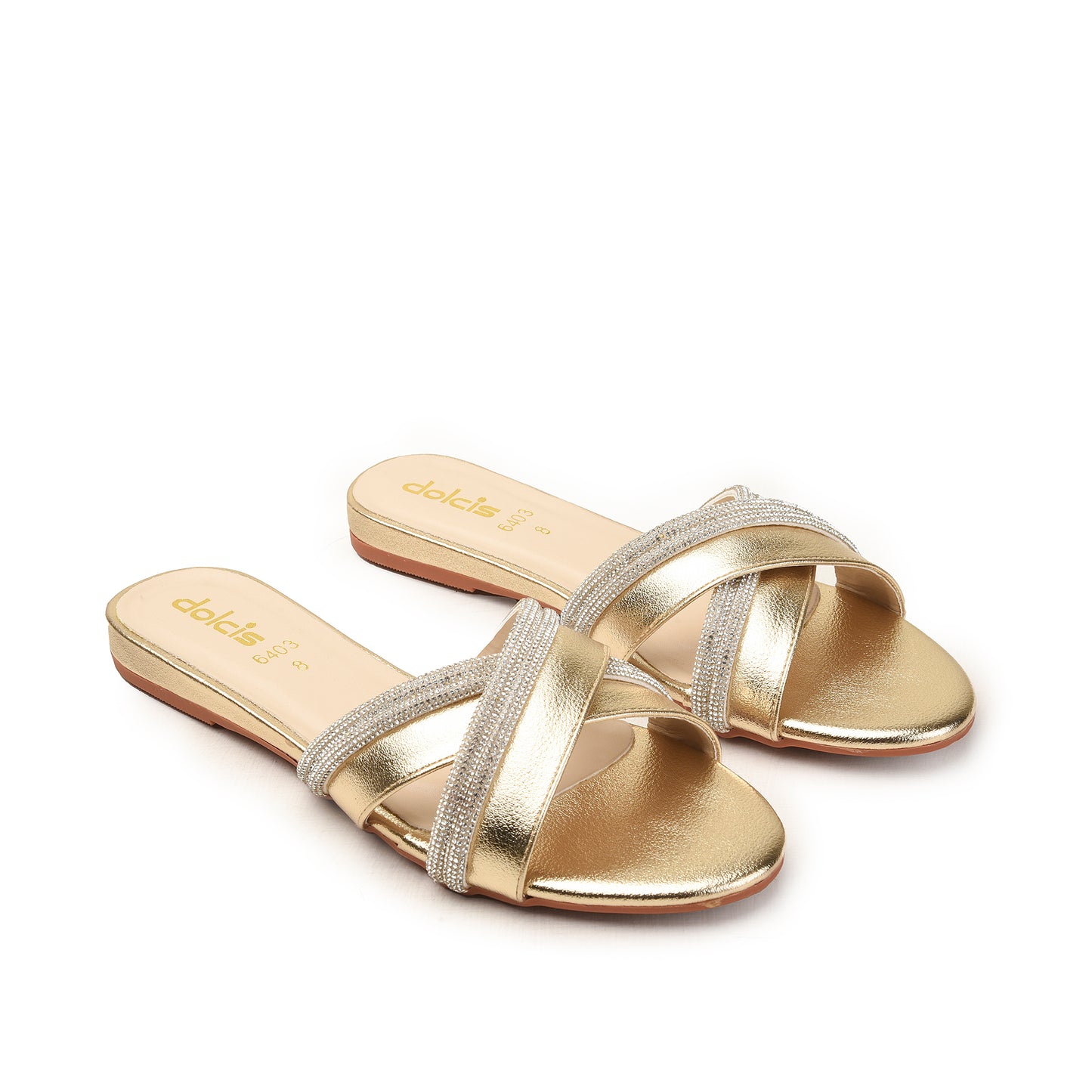 Golden Flats with Sparkling Straps Slippers | 516M-X