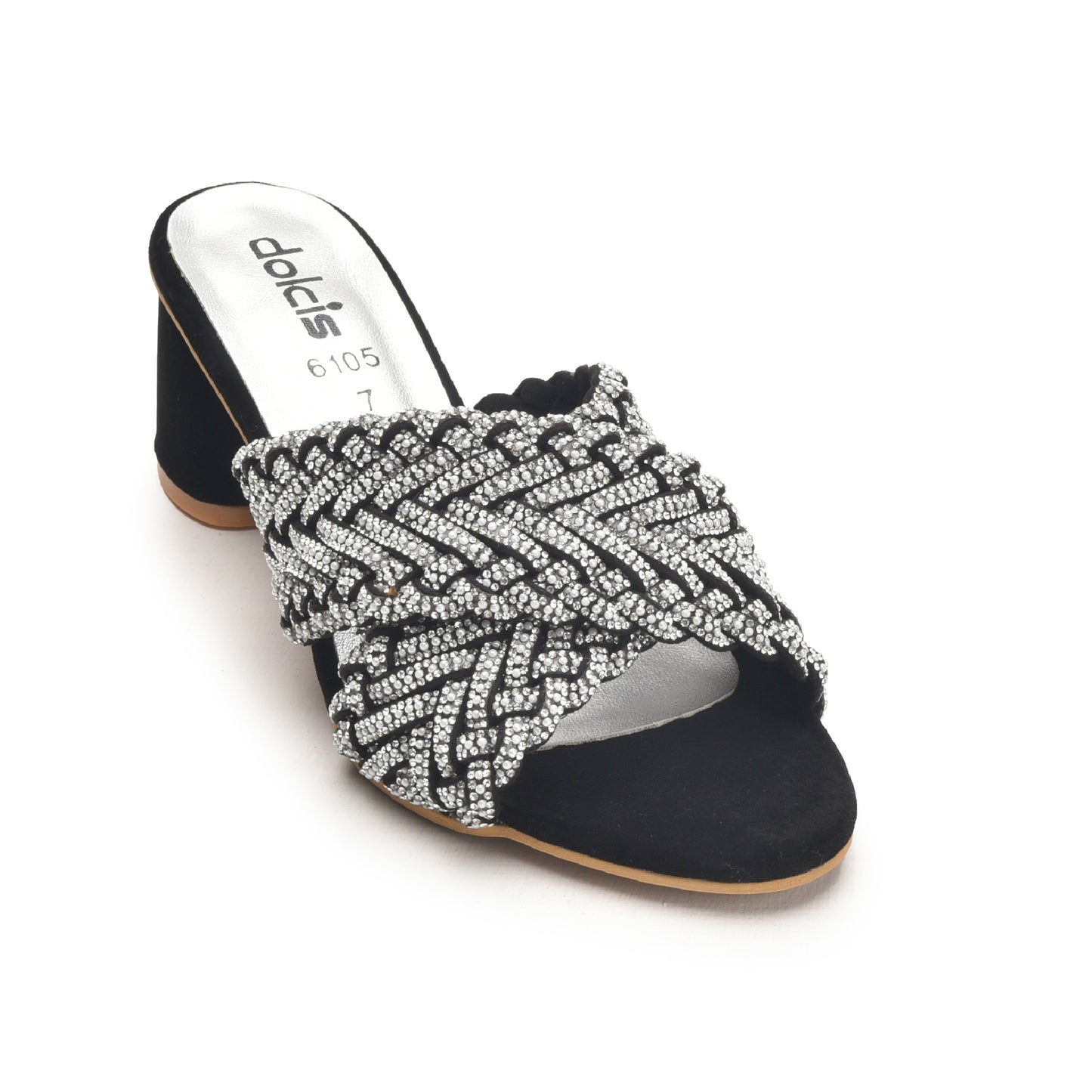 Chic Black and Silver Braided Block Heels | 573L-C Dolcis