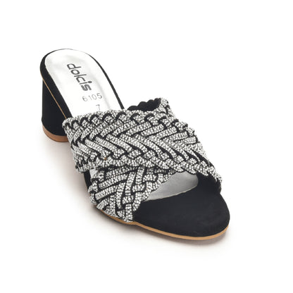 Chic Black and Silver Braided Block Heels | 573L-C Dolcis