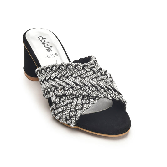Chic Black and Silver Braided Block Heels | 573L-C Dolcis