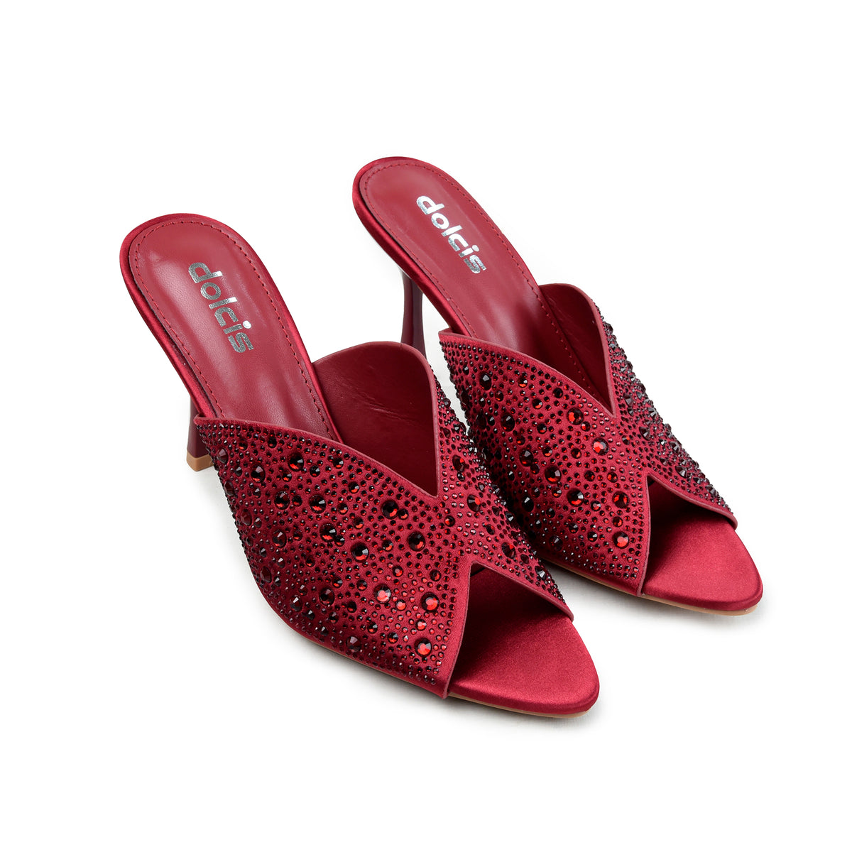Maroon Crystal Pencil Heel Sandals | 514N-M