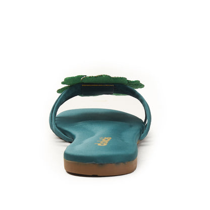 Teal Floral Flats with Embellished Strap Slippers| 519M-K