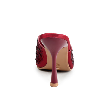 Maroon Crystal Pencil Heel Sandals | 514N-M