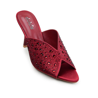 Maroon Crystal Pencil Heel Sandals | 514N-M