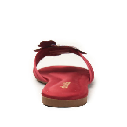Red Floral Flats with Rhinestone Detail Slippers| 519M-M