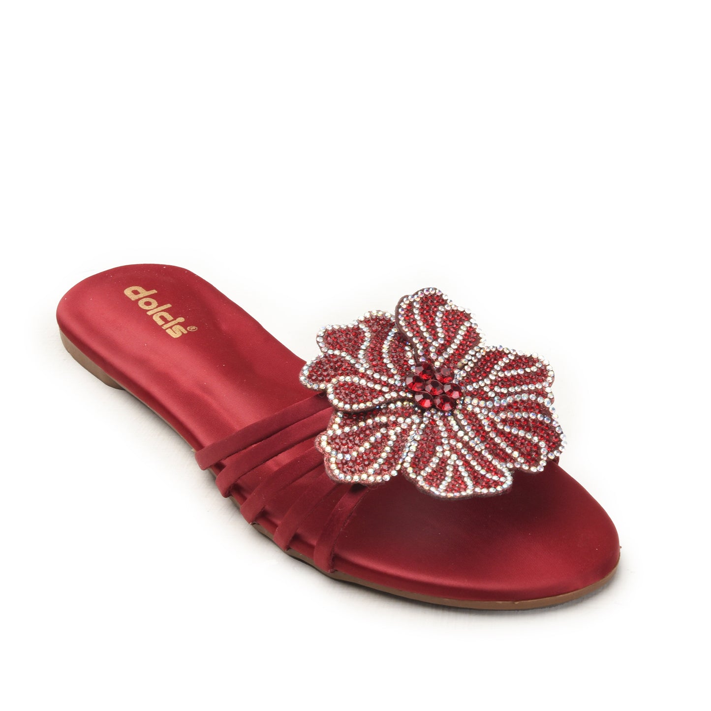 Red Floral Flats with Rhinestone Detail Slippers| 519M-M