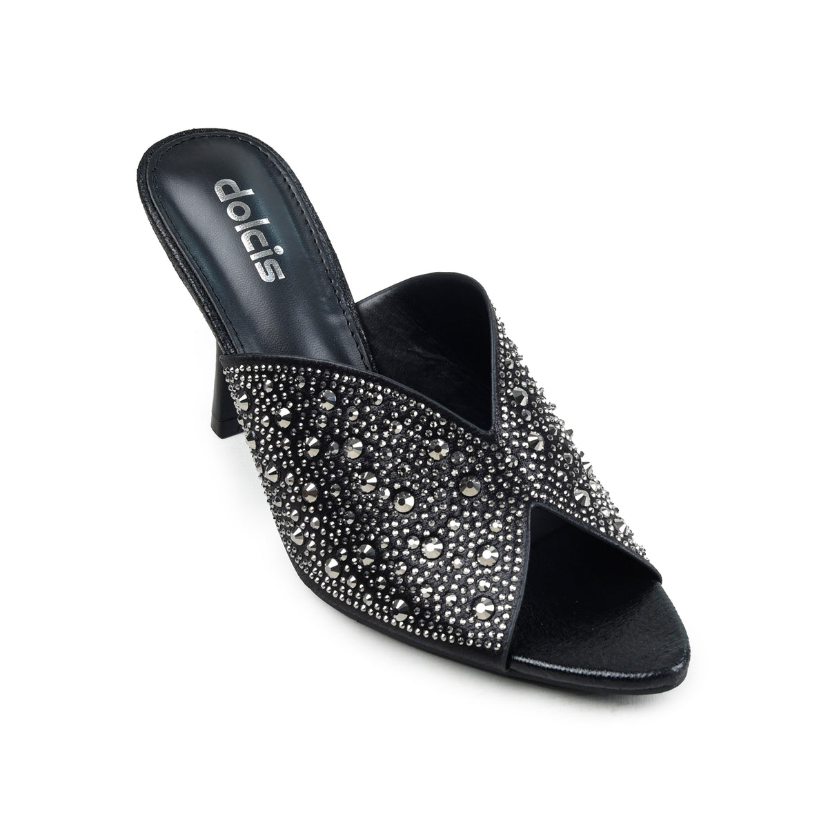 Black Crystal Pencil Heel Sandals | 514N-C