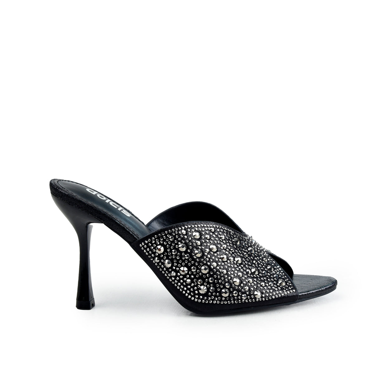 Black Crystal Pencil Heel Sandals | 514N-C