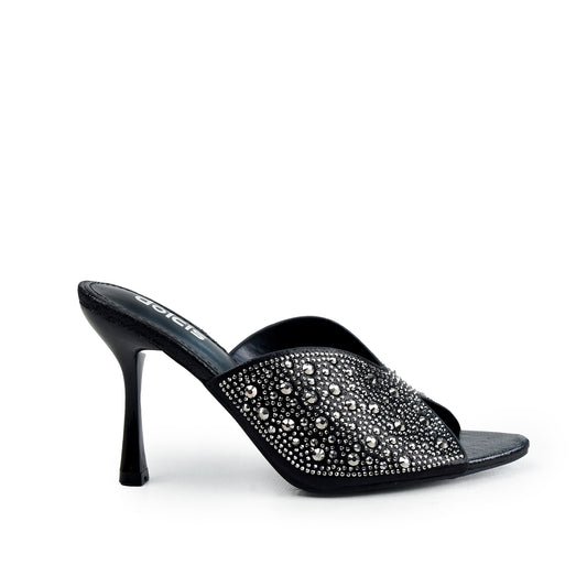Black Crystal Pencil Heel Sandals | 514N-C