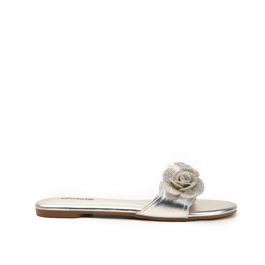 Silver Rose Flat Slides for Women Slippers | 518M-S