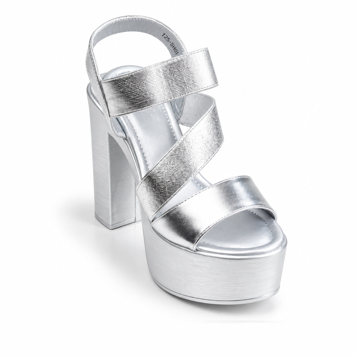Silver Crystal Ankle Strap Block Heels | 279H-S