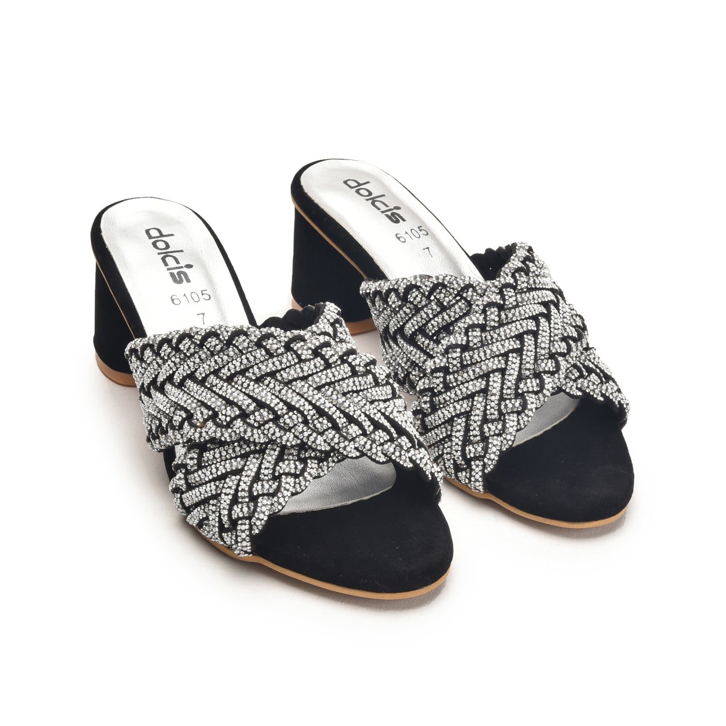 Chic Black and Silver Braided Block Heels | 573L-C Dolcis