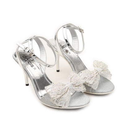 Silver Glitter Heels with Embellished Bow | 216H-S