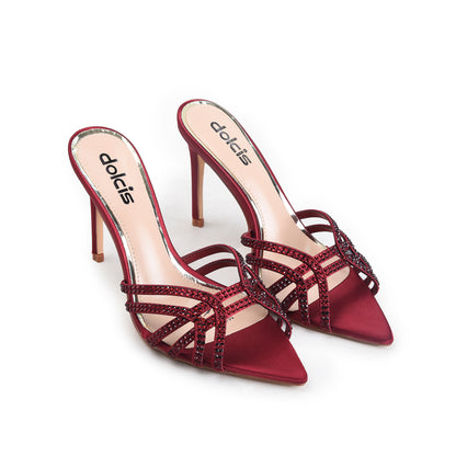 Maroon Crystal Strap Party Heels | 564M-M