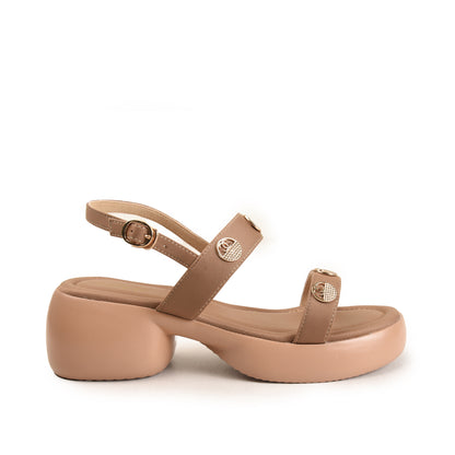 Nude Buckle-Strap Sandals with Cushioned Sole Flat | 230H-B