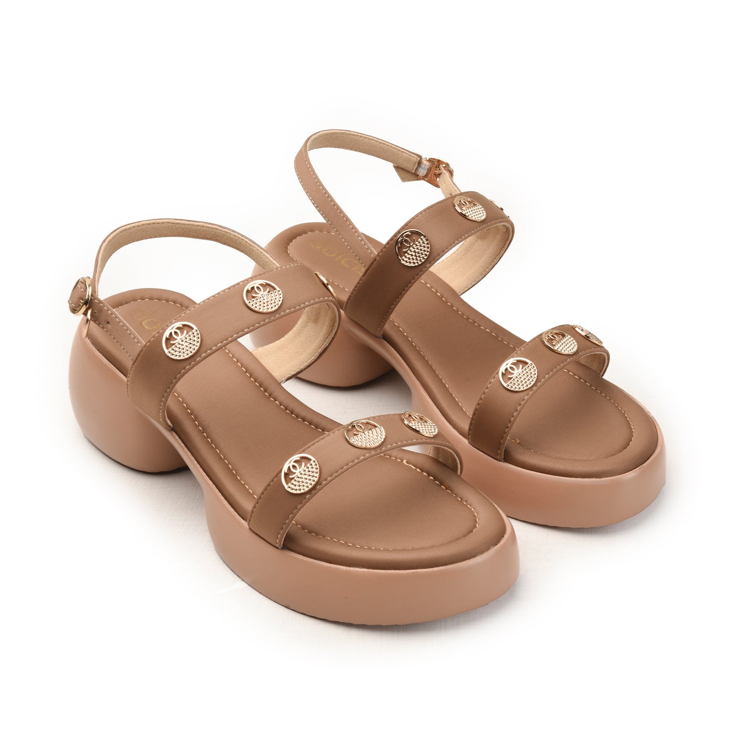 Nude Buckle-Strap Sandals with Cushioned Sole Flat | 230H-B