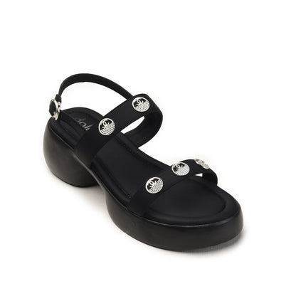 Black Buckle-Strap Sandals with Cushioned Sole Flat | 230H-C